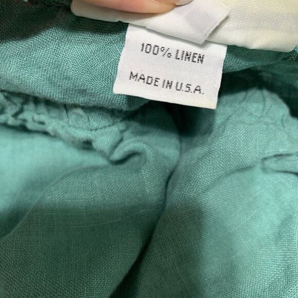 bryn walker womens solid green 100% linen midi skirt large - Picture 5 of 5